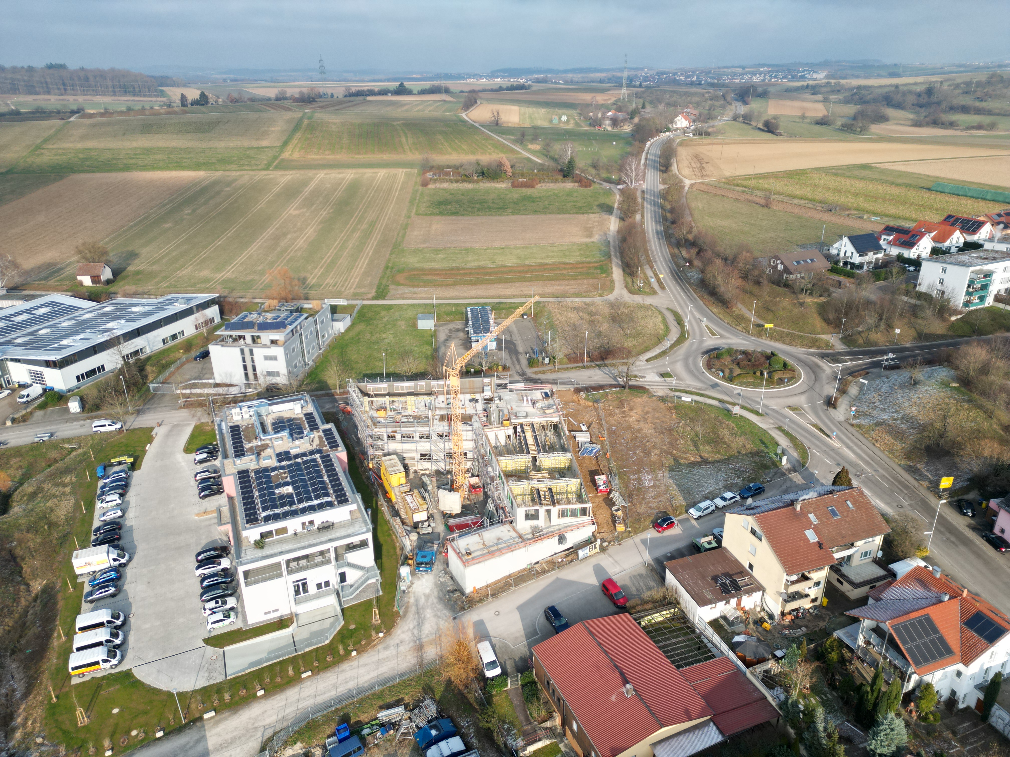 Luftaufnahme Energiezentrum – erneuerbare Energien im Quartier